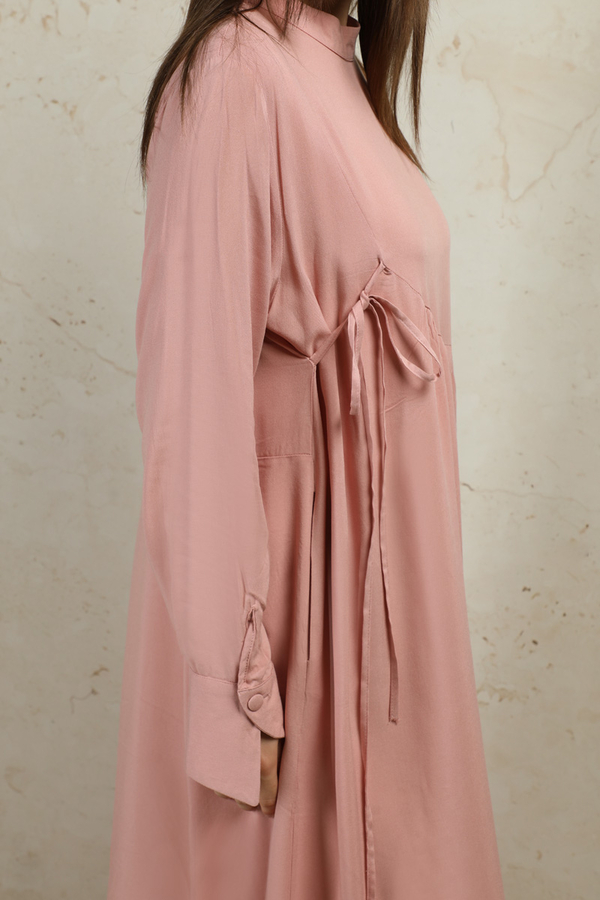 Asimetrik Büzgülü Elbise Pudra - 3