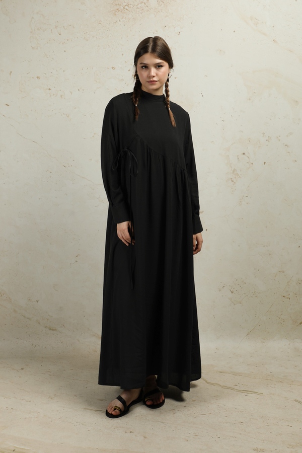 Asimetrik Büzgülü Elbise Siyah - 2