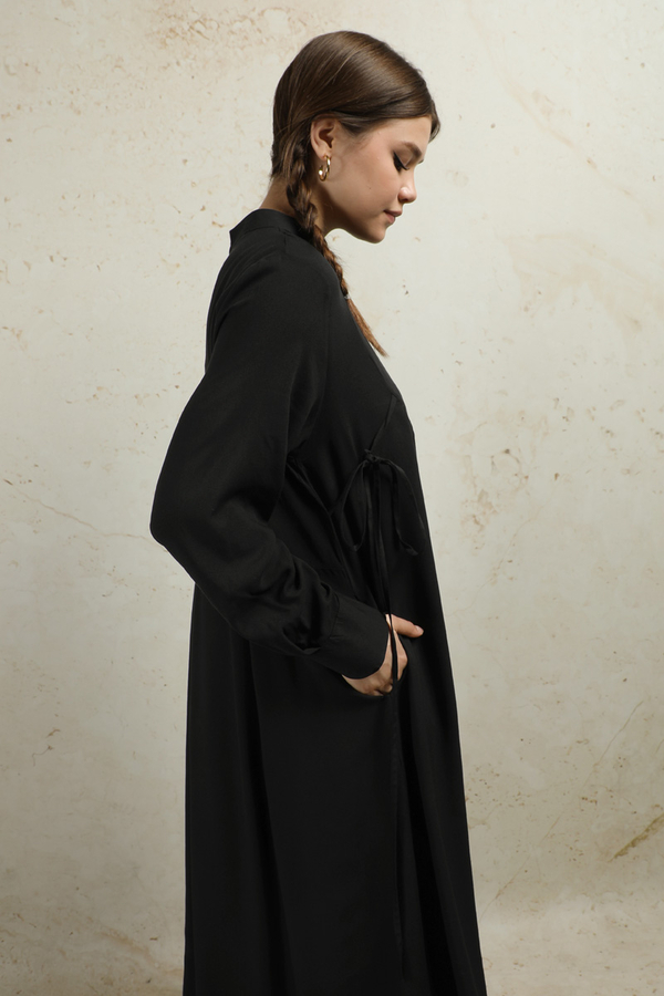 Asimetrik Büzgülü Elbise Siyah - 5