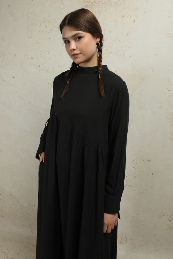 Asimetrik Büzgülü Elbise Siyah - 4