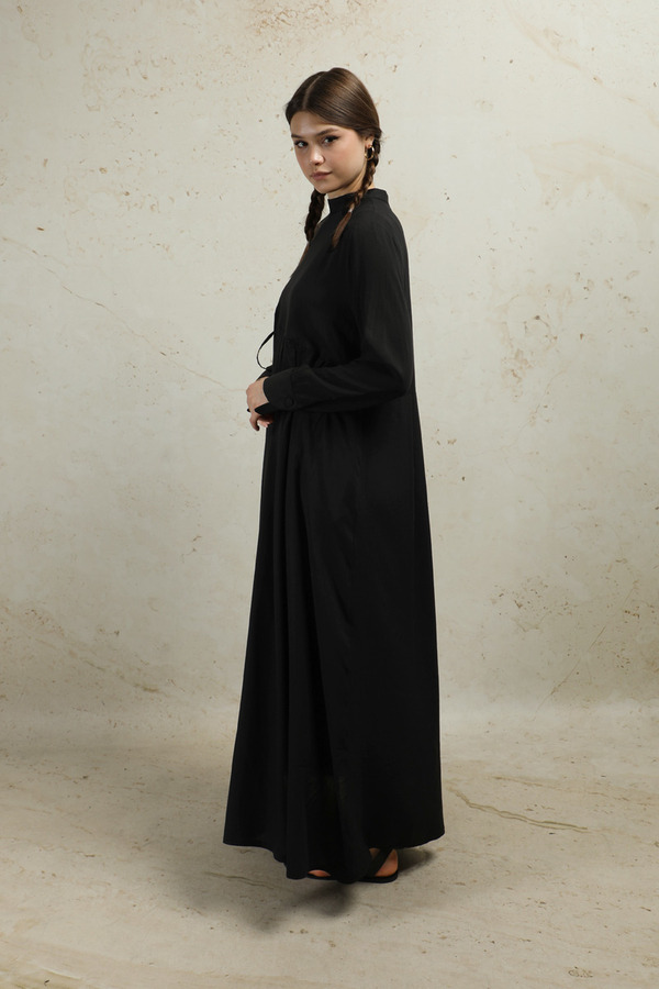 Asimetrik Büzgülü Elbise Siyah - 6