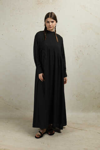 Asimetrik Büzgülü Elbise Siyah - 2