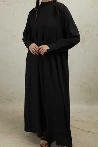 Asimetrik Büzgülü Elbise Siyah - 1