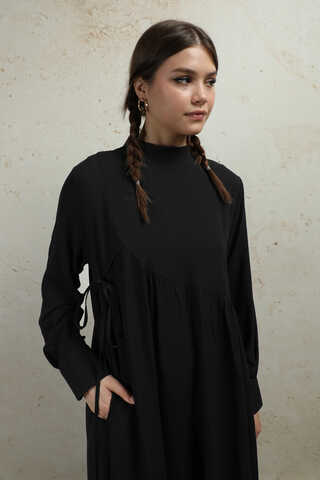 Asimetrik Büzgülü Elbise Siyah - 3