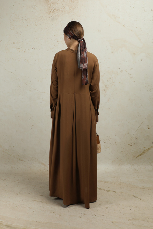 Asimetrik Büzgülü Elbise Taba - 7