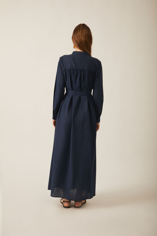 Asimetrik Düğmeli Elbise Lacivert - 25