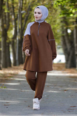 Asimetrik Eşofman Taba - 1