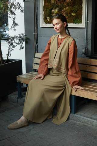 Asimetrik Etekli Yelek Takım Haki - 1