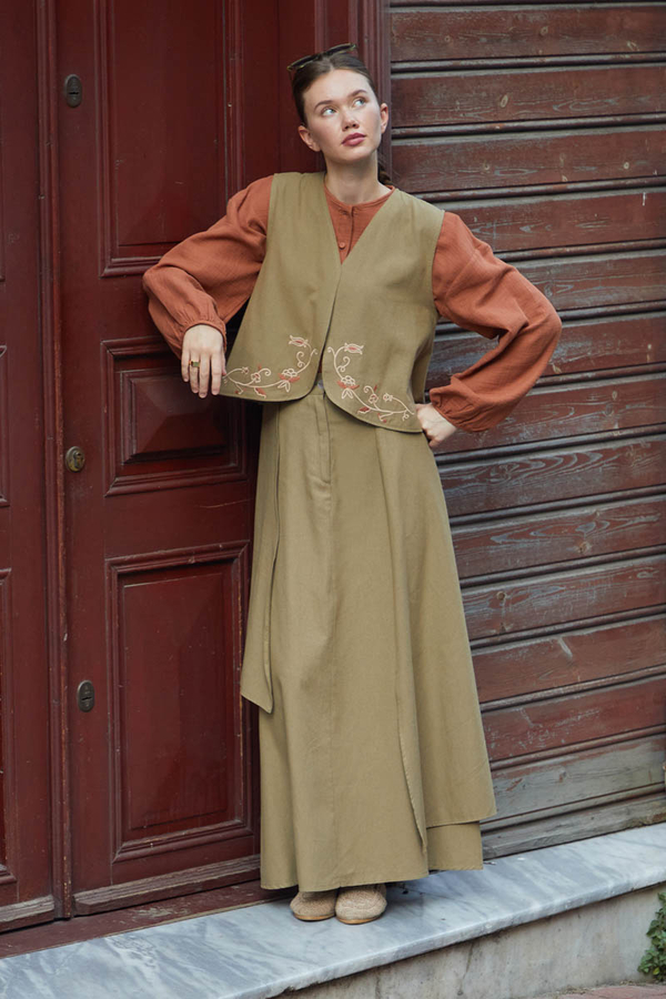 Asimetrik Etekli Yelek Takım Haki - 3