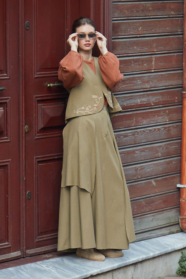 Asimetrik Etekli Yelek Takım Haki - 4