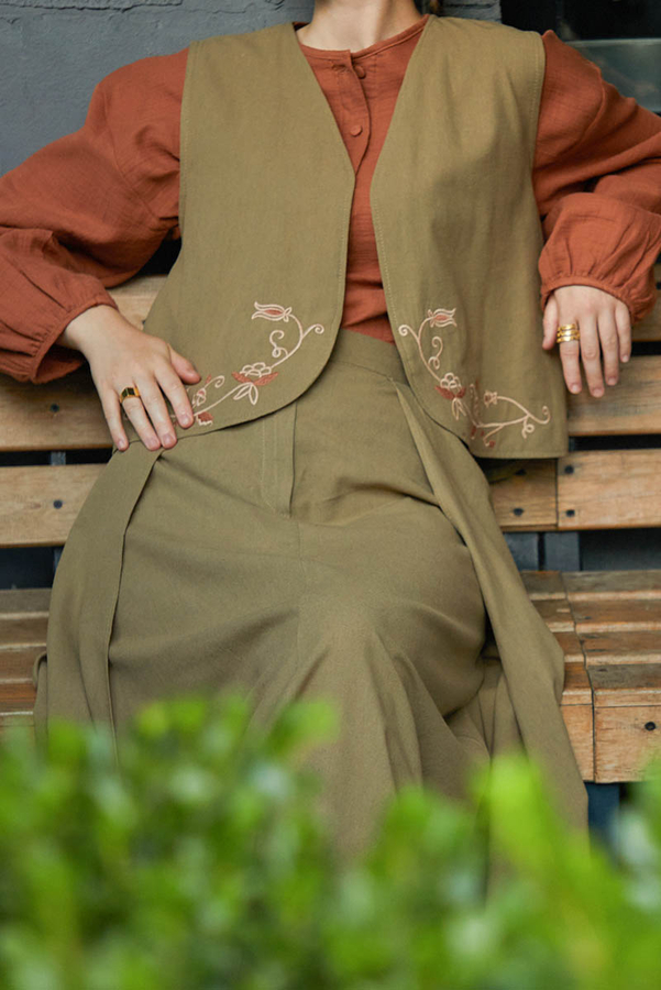 Asimetrik Etekli Yelek Takım Haki - 2