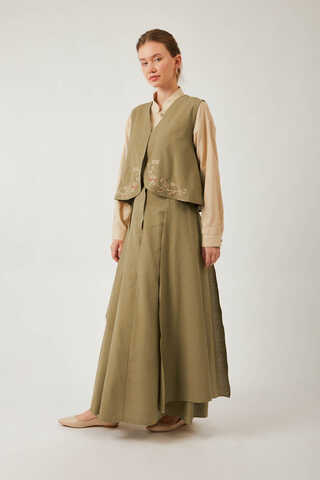 Asimetrik Etekli Yelek Takım Haki - 11