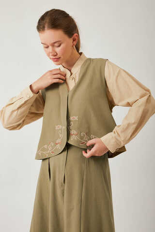 Asimetrik Etekli Yelek Takım Haki - 12