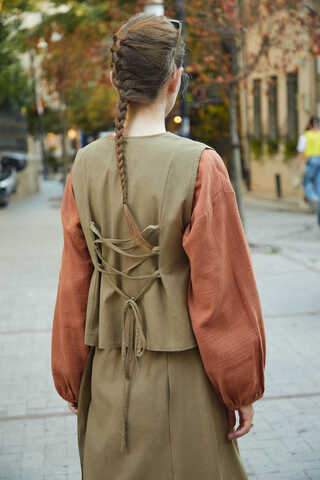 Asimetrik Etekli Yelek Takım Haki - 7