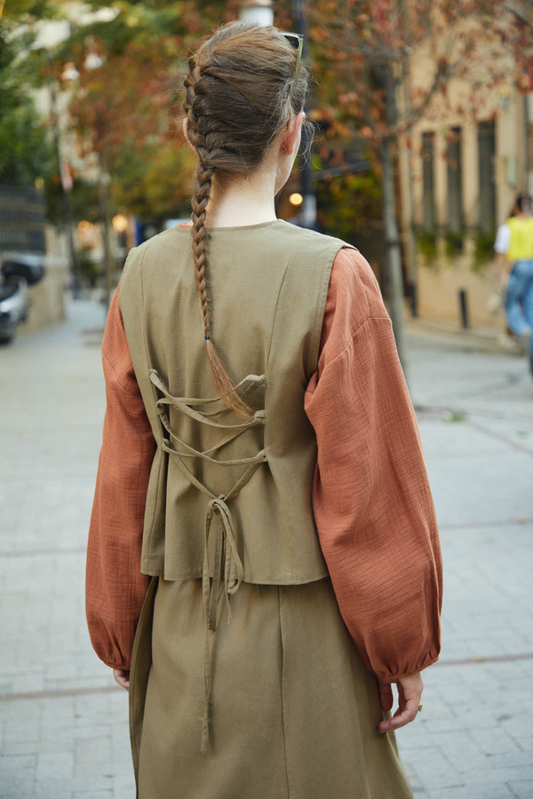 Asimetrik Etekli Yelek Takım Haki - 7