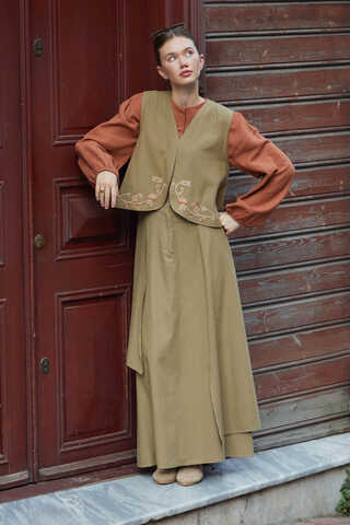 Asimetrik Etekli Yelek Takım Haki - 3