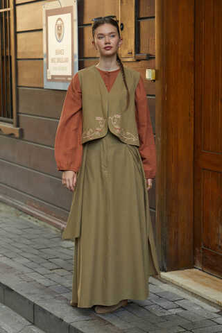 Asimetrik Etekli Yelek Takım Haki - 6