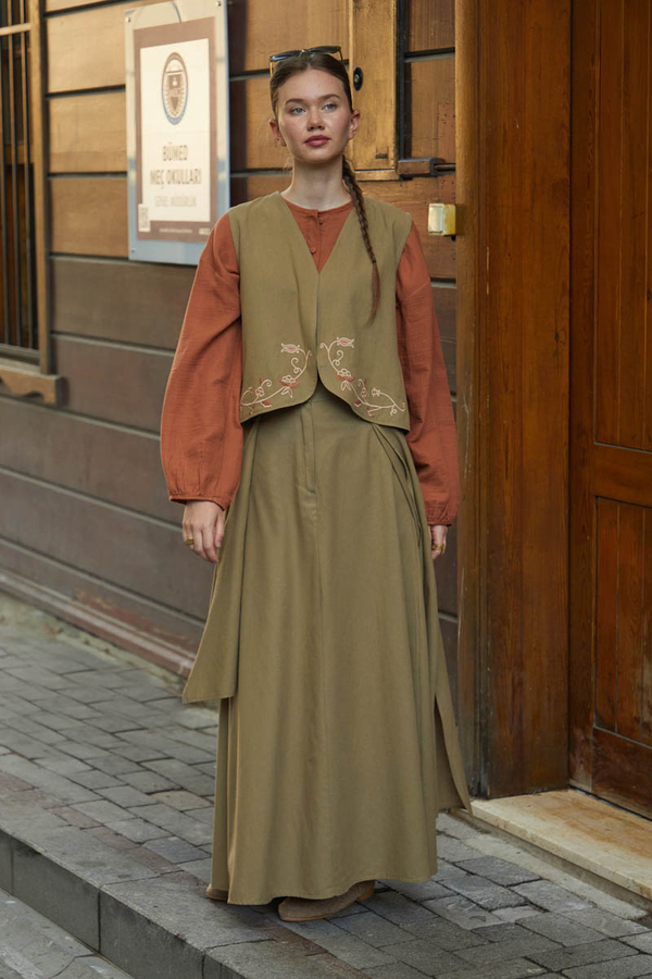 Asimetrik Etekli Yelek Takım Haki - 6