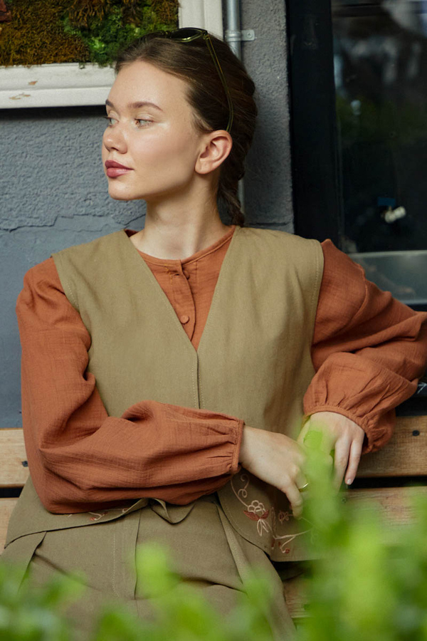 Asimetrik Etekli Yelek Takım Haki - 5