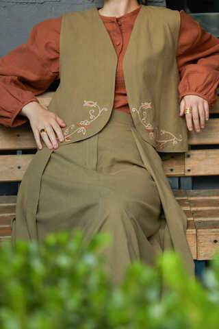 Asimetrik Etekli Yelek Takım Haki - 2