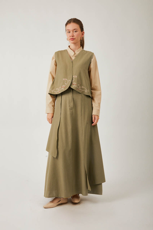 Asimetrik Etekli Yelek Takım Haki - 10