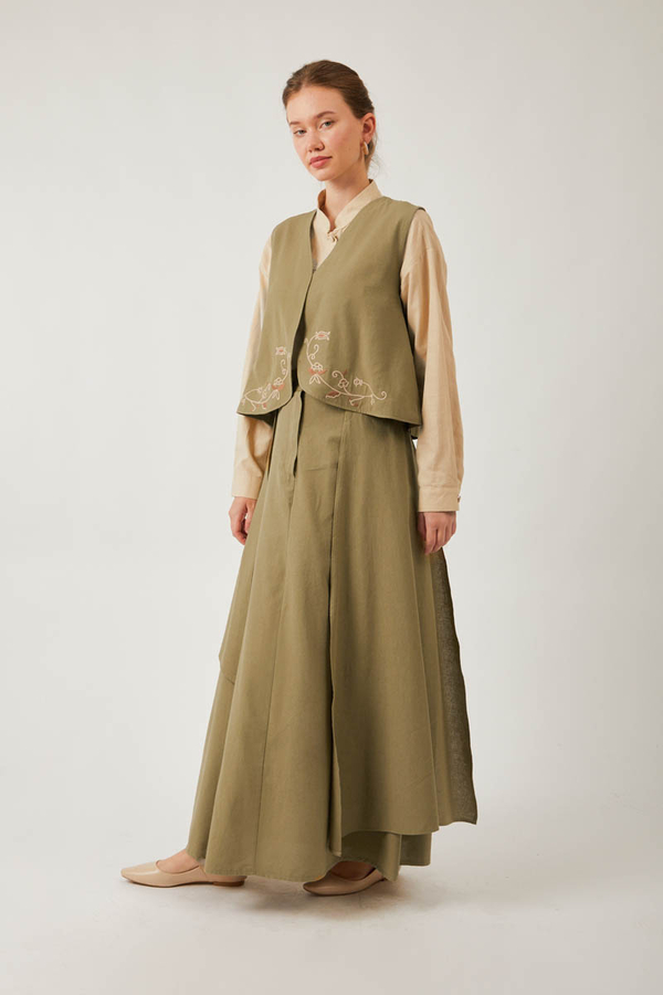 Asimetrik Etekli Yelek Takım Haki - 11