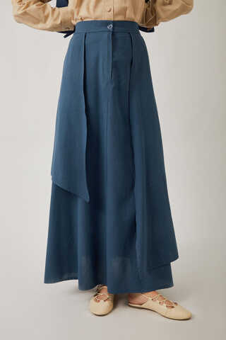 Asimetrik Etekli Yelek Takım İndigo - 7