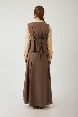 Asimetrik Etekli Yelek Takım Kahverengi - 7