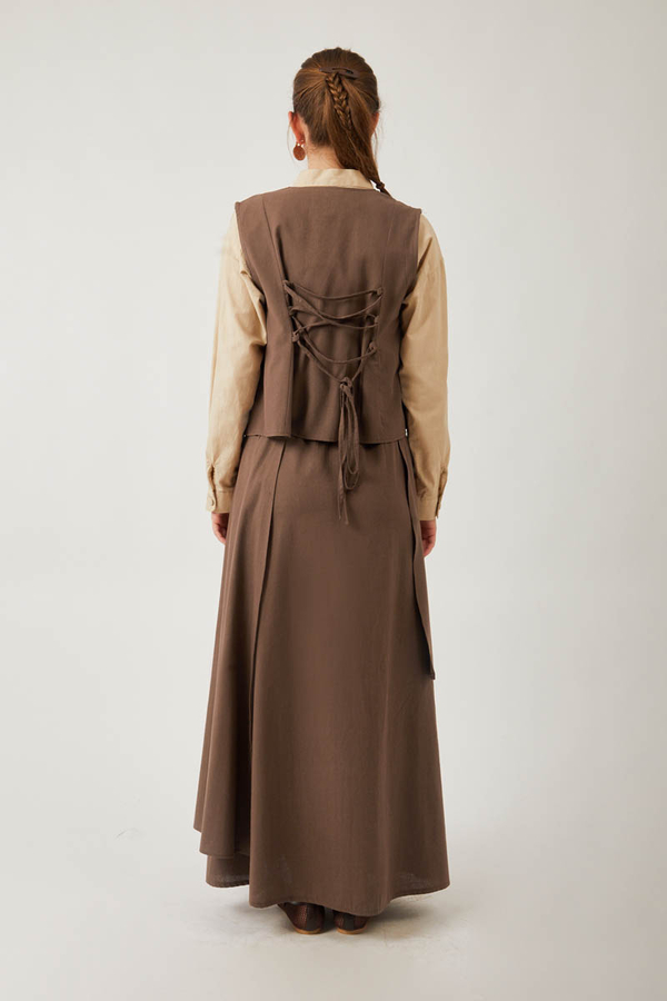 Asimetrik Etekli Yelek Takım Kahverengi - 7