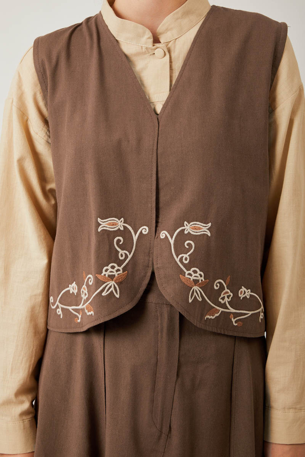 Asimetrik Etekli Yelek Takım Kahverengi - 6