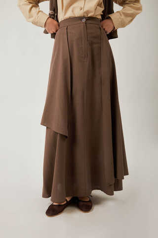 Asimetrik Etekli Yelek Takım Kahverengi - 8