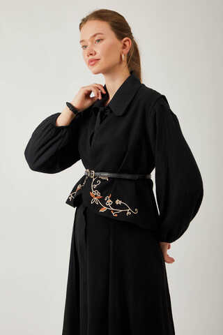 Asimetrik Etekli Yelek Takım Siyah - 1