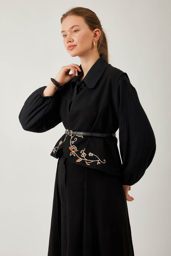 Asimetrik Etekli Yelek Takım Siyah - 1