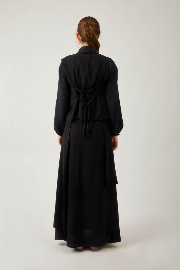 Asimetrik Etekli Yelek Takım Siyah - 7