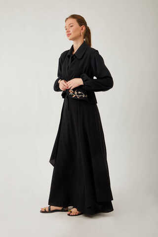 Asimetrik Etekli Yelek Takım Siyah - 2