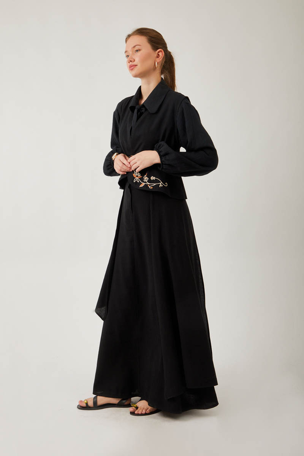 Asimetrik Etekli Yelek Takım Siyah - 2