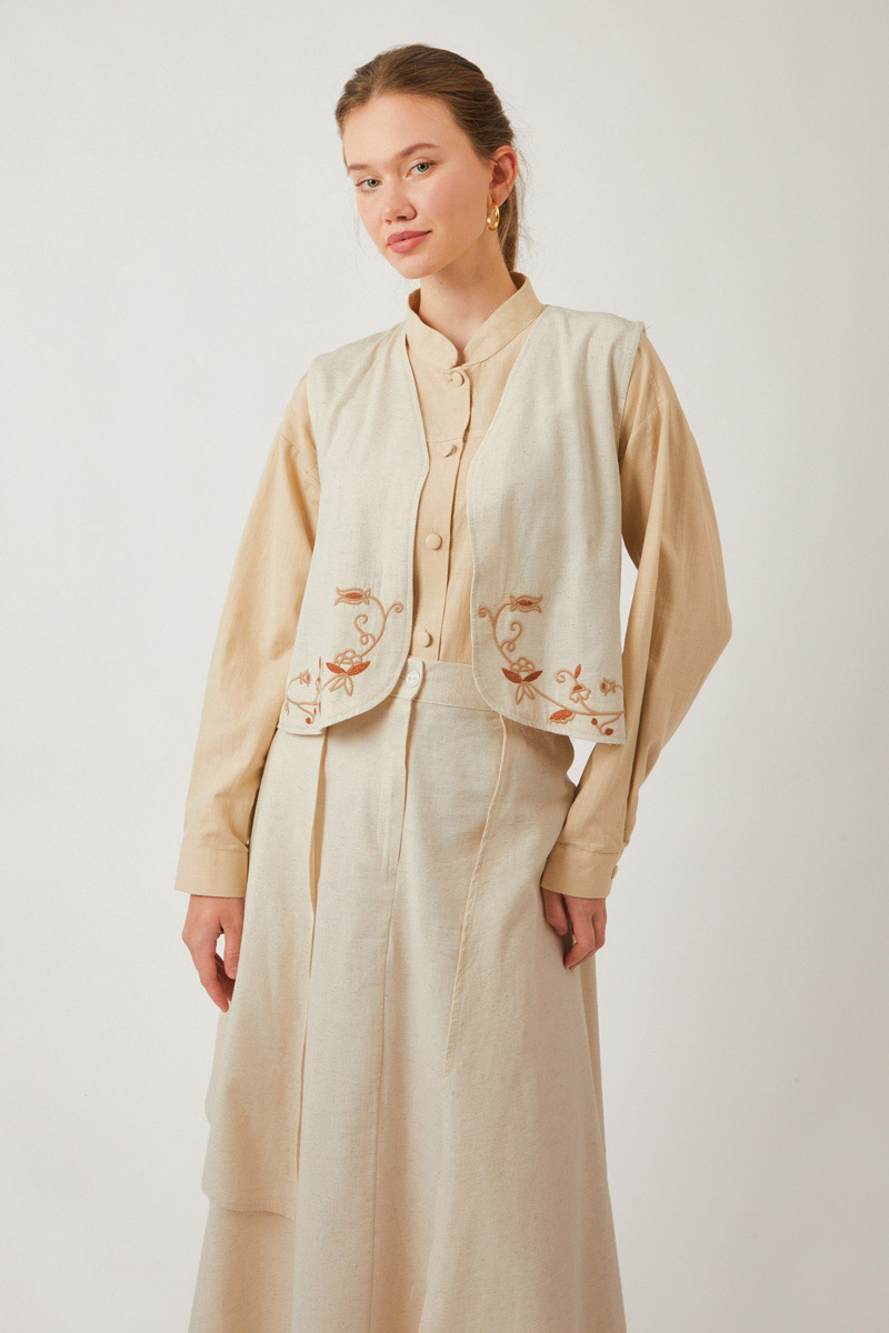 Asimetrik Etekli Yelek Takım Taş