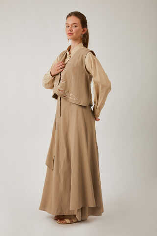 Asimetrik Etekli Yelek Takım Vizon - 2