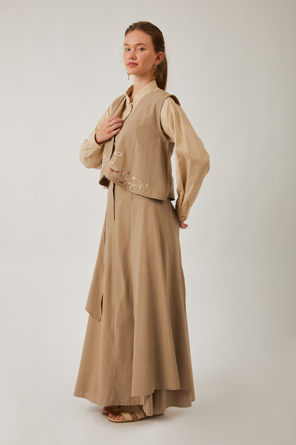 Asimetrik Etekli Yelek Takım Vizon - 2