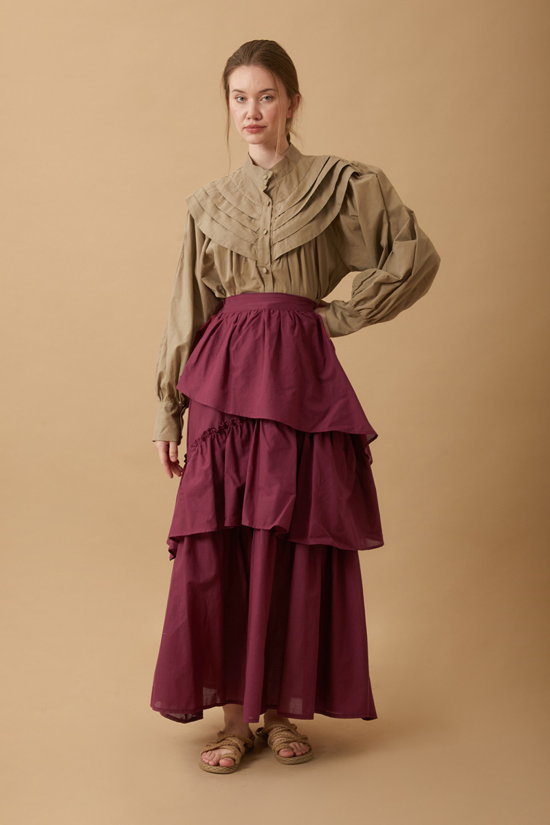 Asimetrik Fırfırlı Etek Bordo