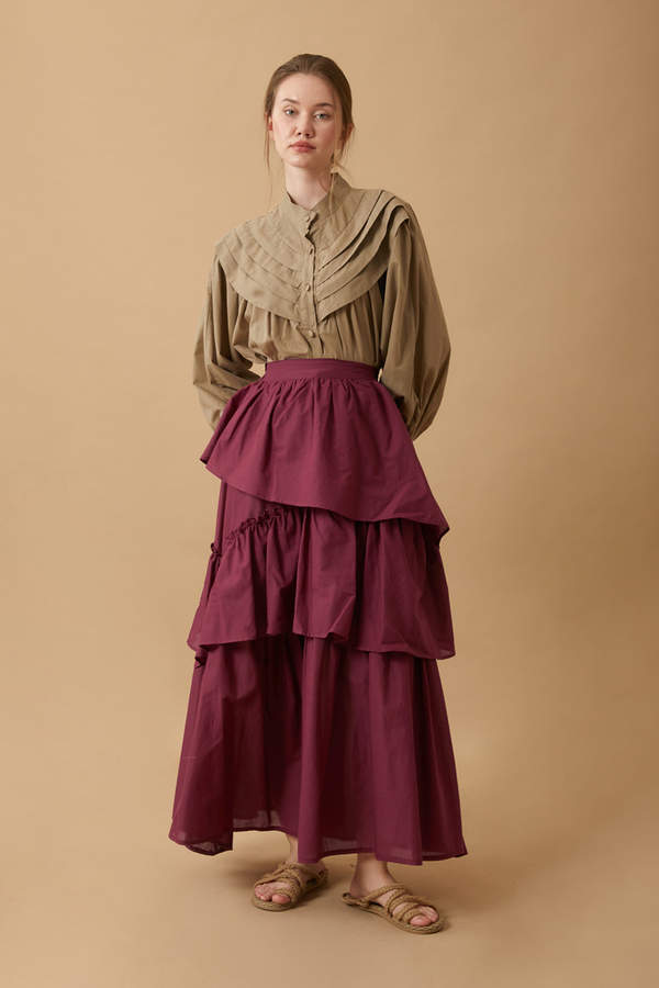 Asimetrik Fırfırlı Etek Bordo - 5