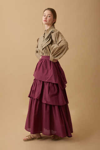 Asimetrik Fırfırlı Etek Bordo - 6