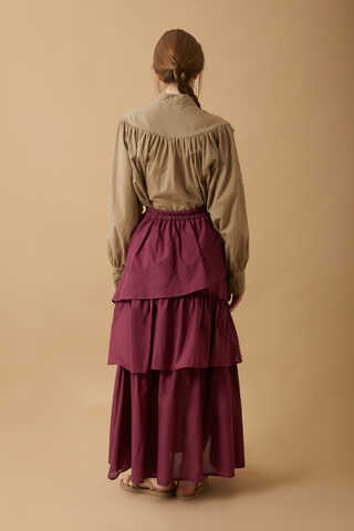 Asimetrik Fırfırlı Etek Bordo - 7