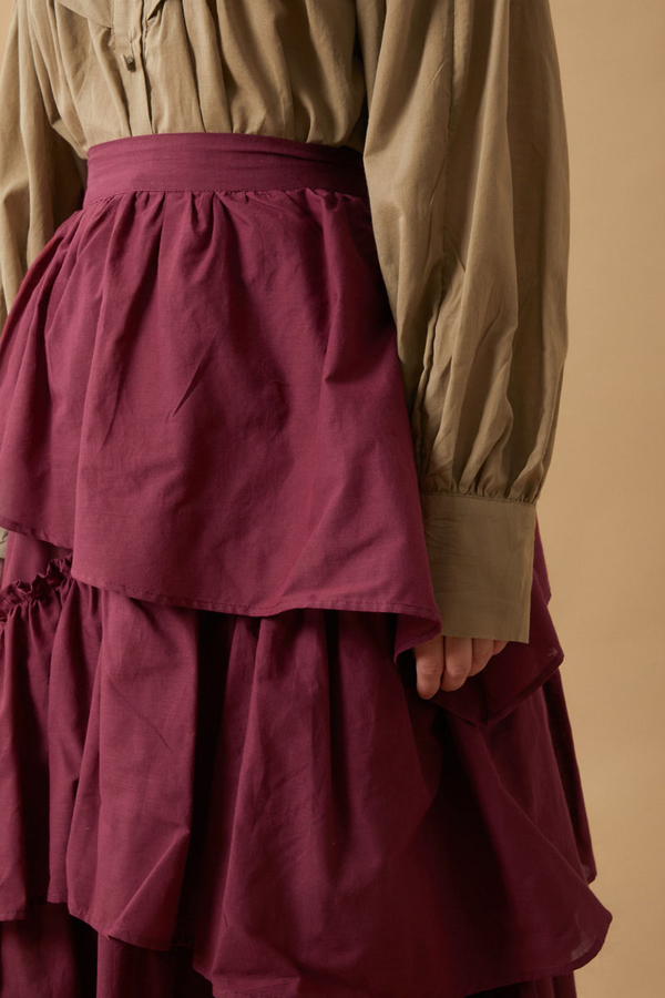 Asimetrik Fırfırlı Etek Bordo - 4