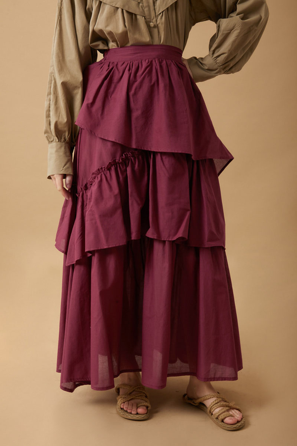 Asimetrik Fırfırlı Etek Bordo (1)