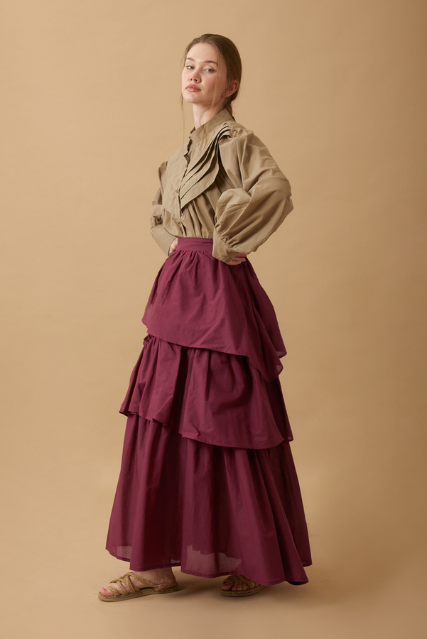 Asimetrik Fırfırlı Etek Bordo - 6