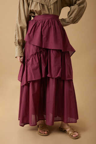 Asimetrik Fırfırlı Etek Bordo - 2