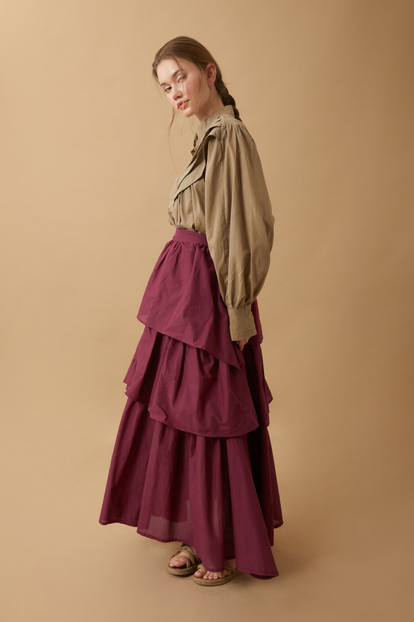 Asimetrik Fırfırlı Etek Bordo - 3