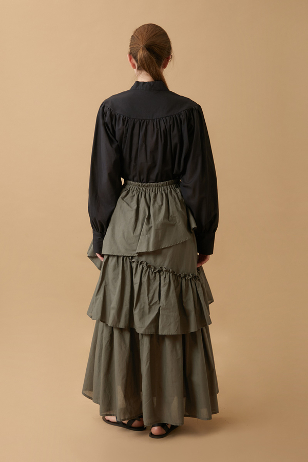 Asimetrik Fırfırlı Etek Haki - 6