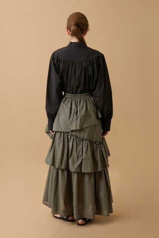 Asimetrik Fırfırlı Etek Haki - 6